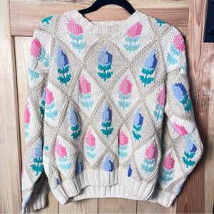 Orvis Women’s Size Small Sweater 90s Chunky Knit Floral Cottagecore Grannycore